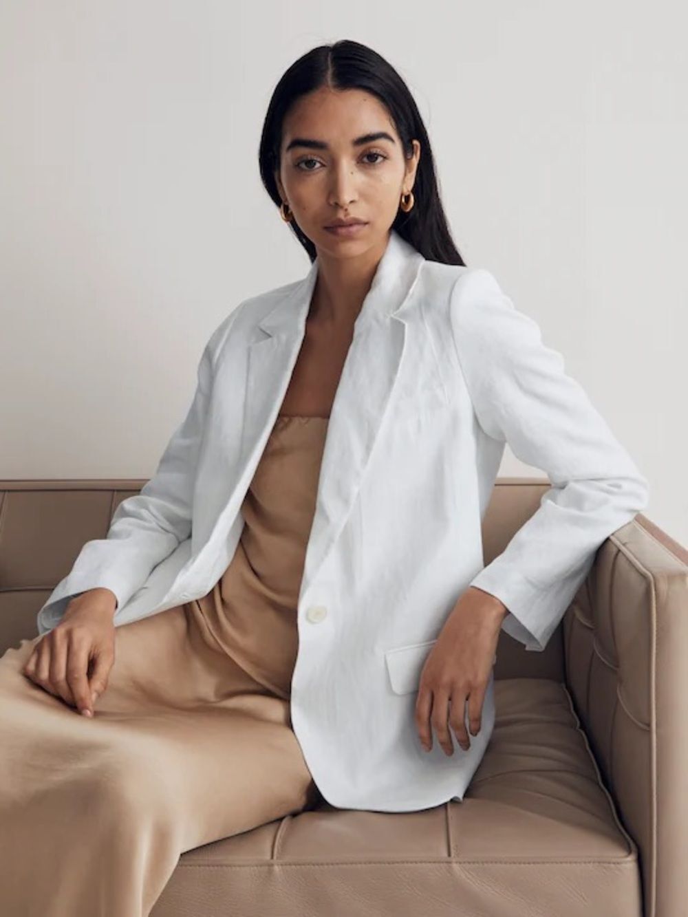 Madewell The Larsen Blazer in 100% Linen White Small